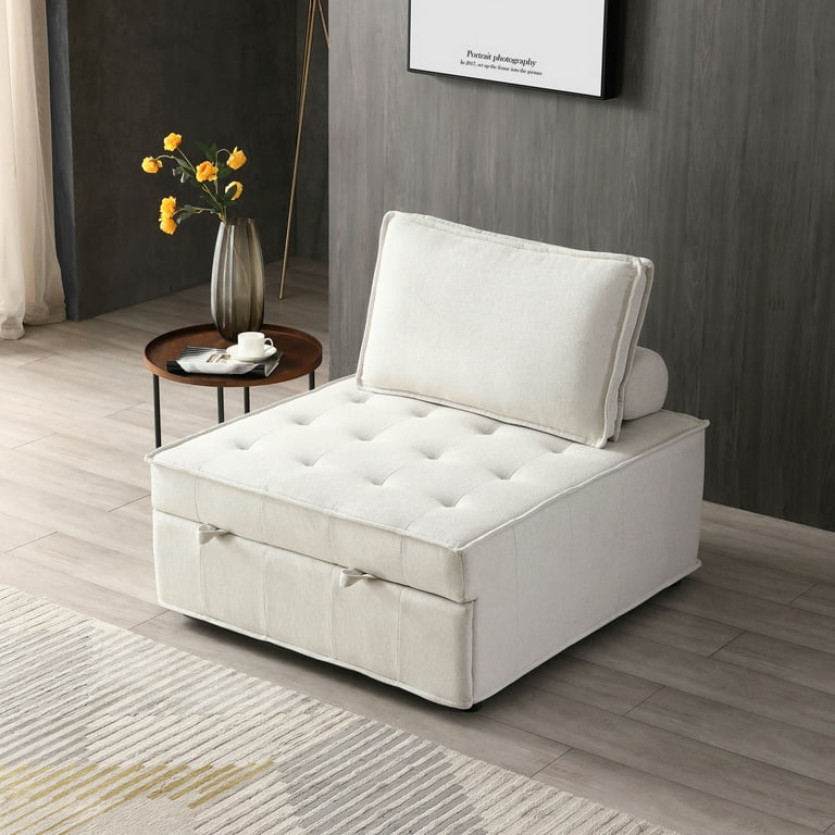 3 in 1 Multipurpose Folding Ottoman Sleeper Sofa Bed Linen Fabric Convertible Sleeper Chair Adjustable Single Sofa Bed for Living Room Apartment Beige Walmart