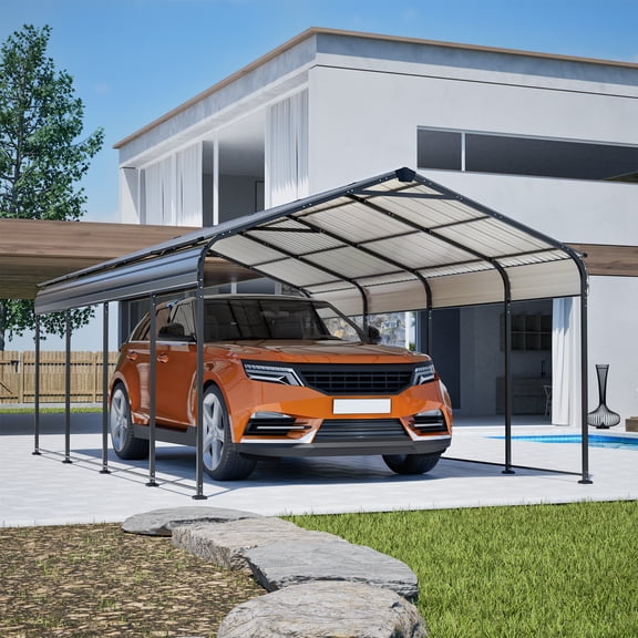 DTTRA 12x20 ft Heavy Duty Metal Carport Canopy with Galvanized Steel Roof, Black