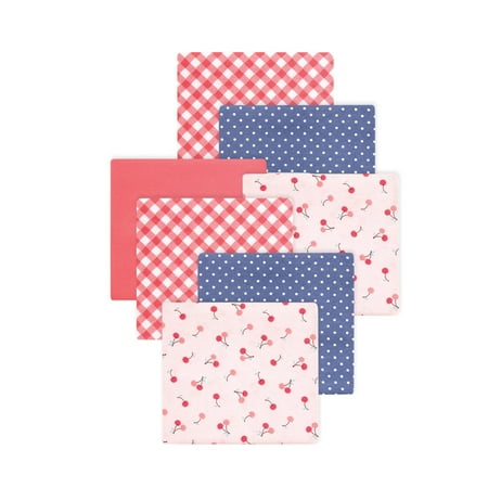 Little Treasure Hudson Baby Girls Cotton Poly Flannel Receiving Blankets 7-Pack, Pink Cherry Sweet, 30x30 inches