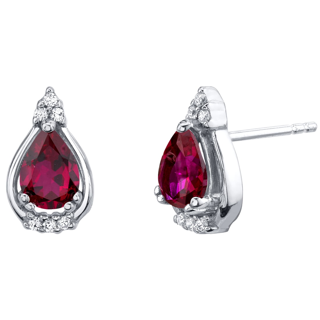 Pear Shape Ruby Stud Earrings in Sterling Silver ~ JULY BIRTHSTONE 1 ct 