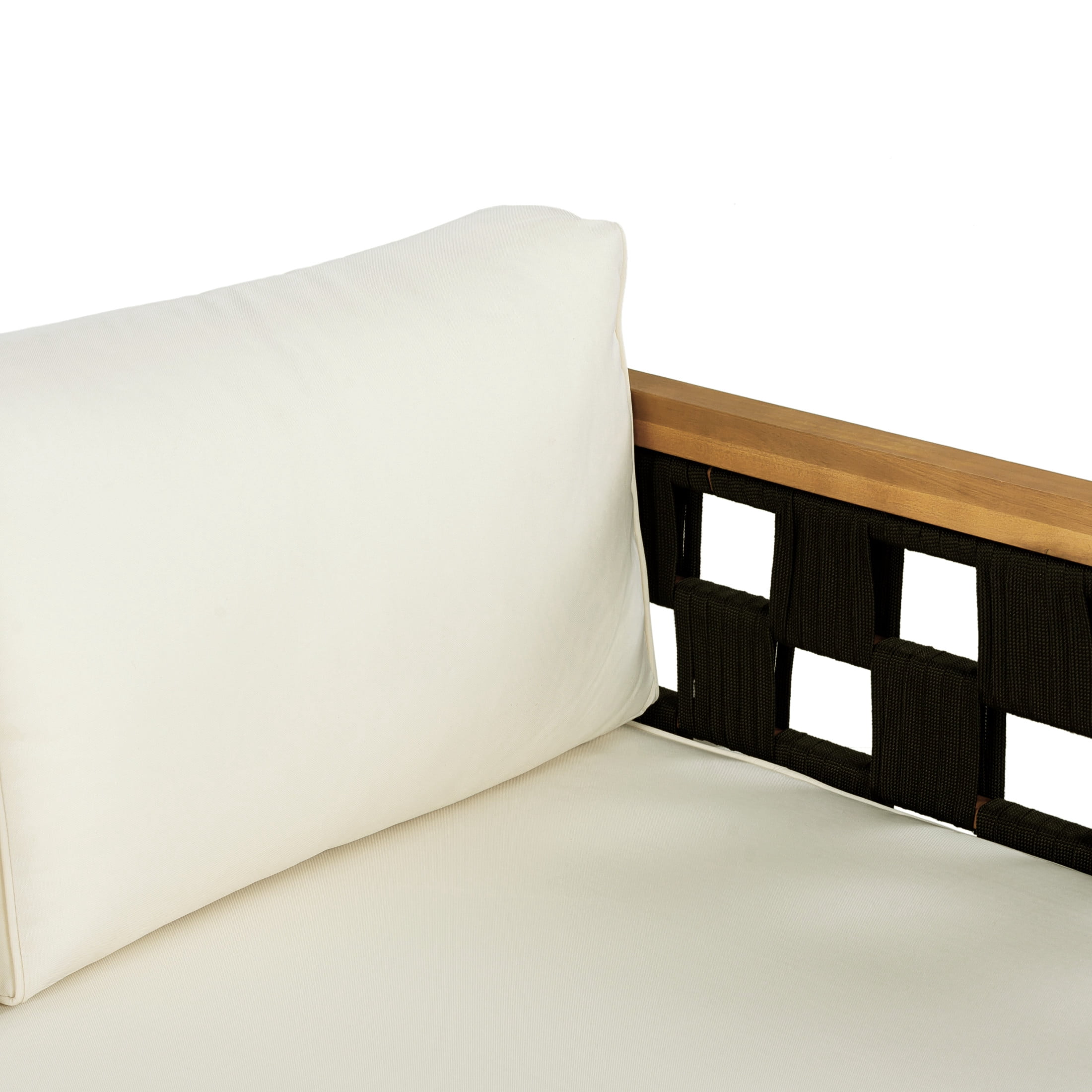 Christopher Knight Home Acacia Wood Outdoor 3 Seater Daybed with Teak Coffee Table, Beige Cushion+Black Rope