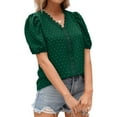 thumbnail image 3 of Blusa informal de manga abombada con cuello en V y encaje para mujer, Top de verano holgado de Color puro, 3 of 6