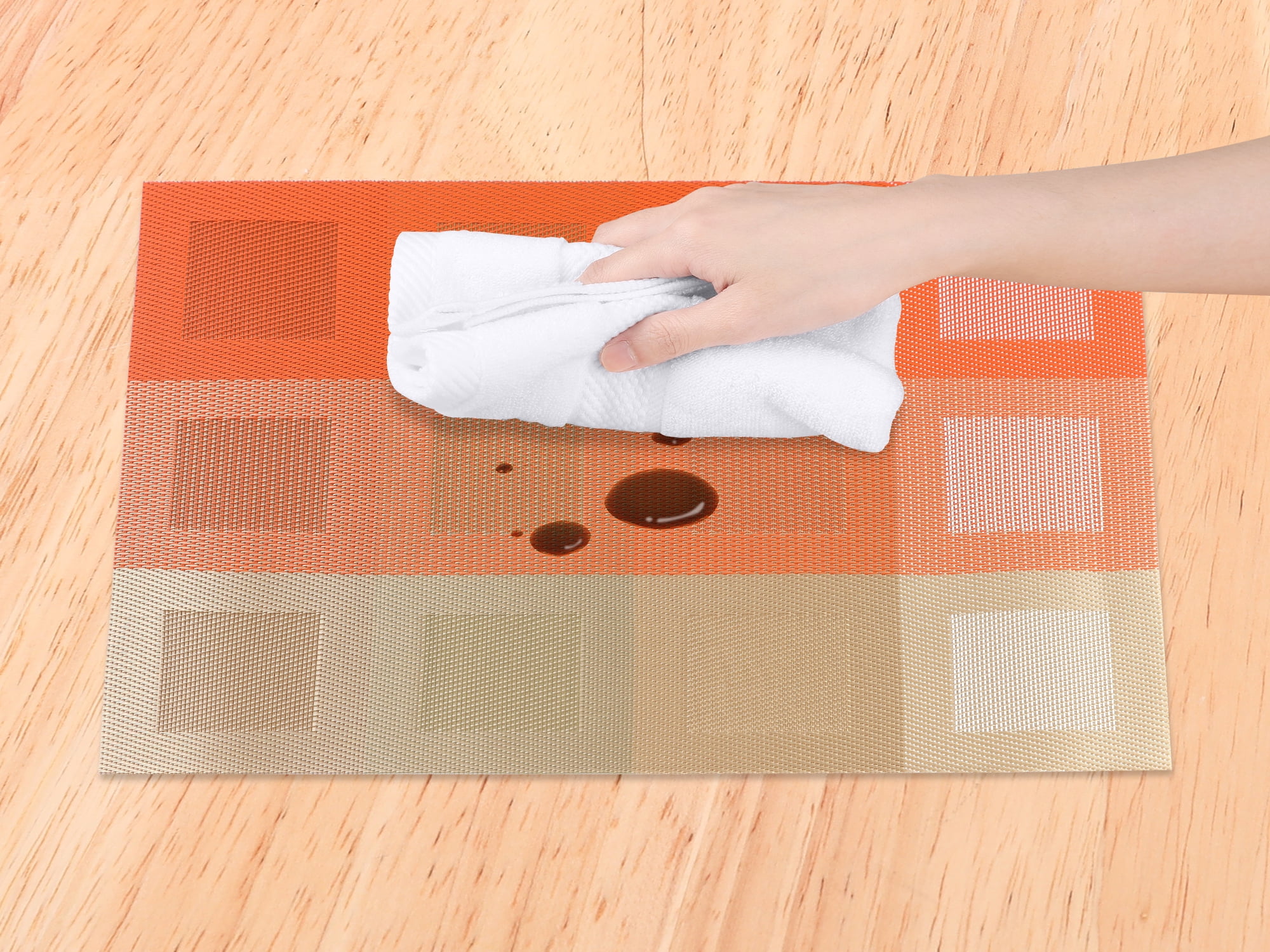 Unique Bargains Placemats Set of 6 for Dining Table Decor Washable Table Mat Gray Orange