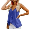 thumbnail image 5 of Wycnly Tank Tops for Women Casual Button Down Loose Fit Spaghetti Strap Tops Camisole Tank Summer Solid V-Neck Sleeveless Shirts Fashion Blouses Blue XL, 5 of 7