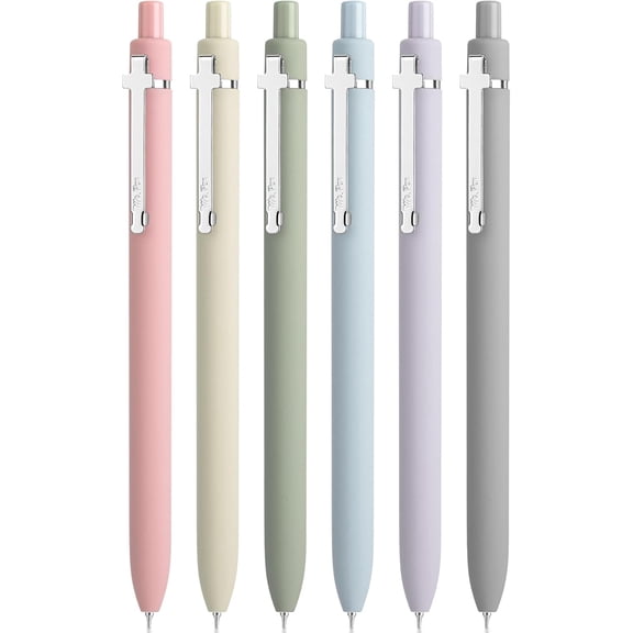 Mr. Pen- Retractable Gel Pens for Journaling, 6 Pack, 0.5 mm Black Ink, Morandi Barrel with Silver Cross Clip