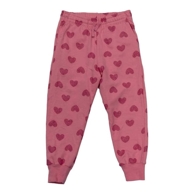 Jogger George para Niña Estampado de Corazones Rosa Talla 2, pantalón rosa de algodón con estampado de corazones fucsias, pretina elástica y puños ajustados que ofrecen comodidad y libertad de movimiento para niñas, ideal para ropa casual y actividades diarias, también adecuado para combinar con camisetas y sudaderas.