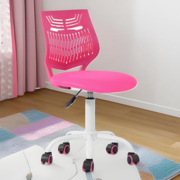 FurnitureR Chic Adjustable Stool for Teens & Kids, Soft Fabric Seat, Breathable Backrest, Rolling Wheels, Rose
