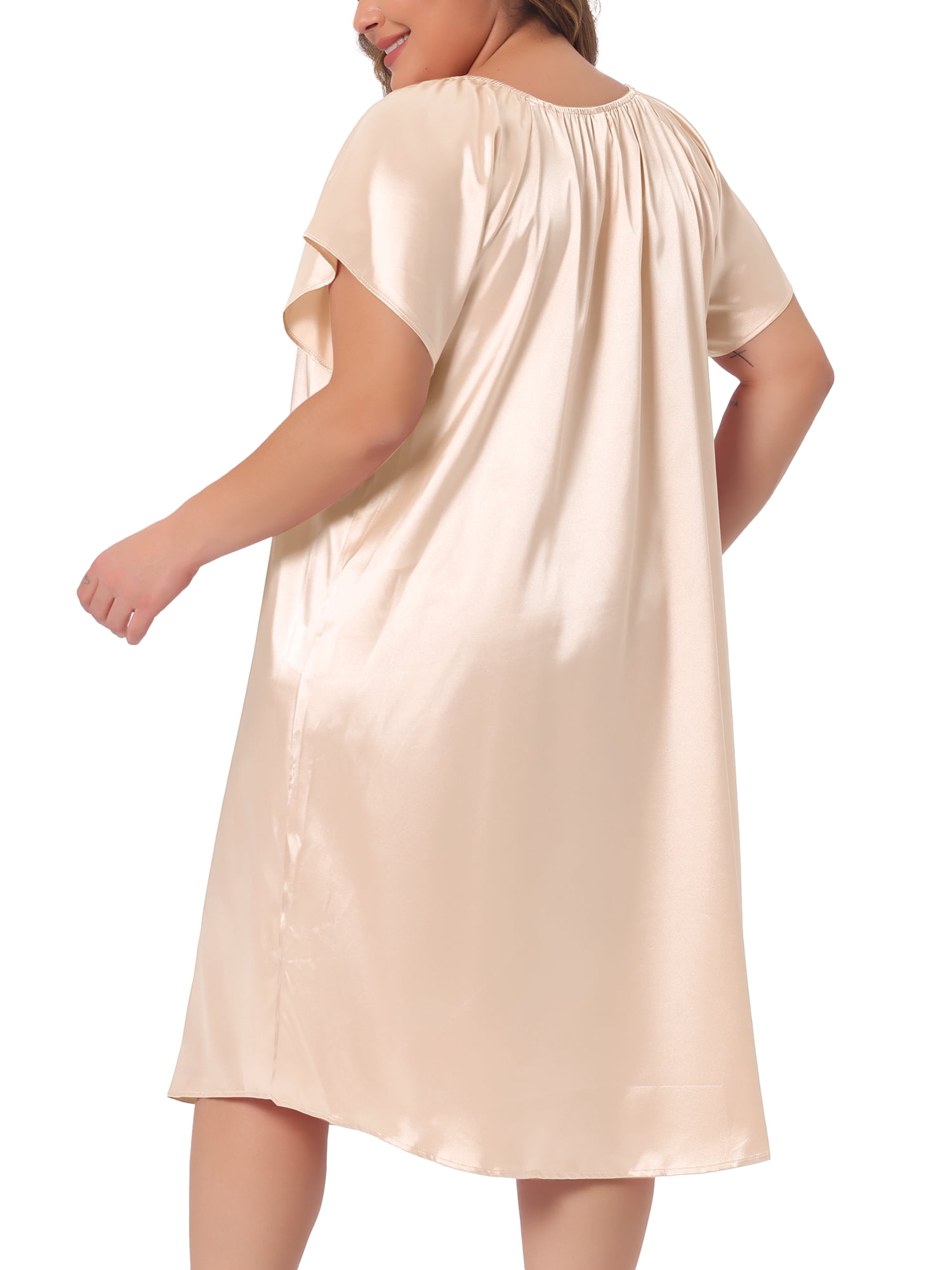 DARING DIVA Women's Plus Size Satin Silk Pleated Loose Nightgown 3X Champagne