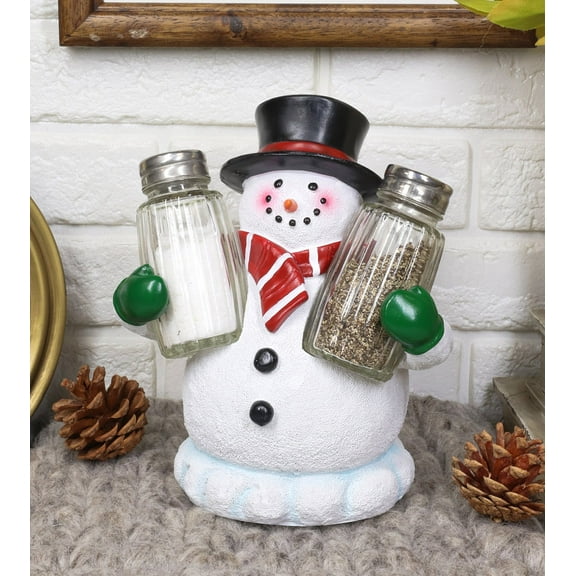 Ebros Gift Christmas Snowman Decorative Glass Salt Pepper Shaker Holder Figurine