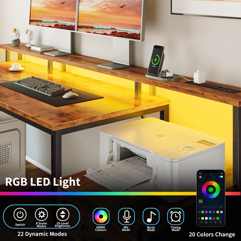 Satifur 55" Gaming Desk with Monitor Stand & RGB LED photo 2