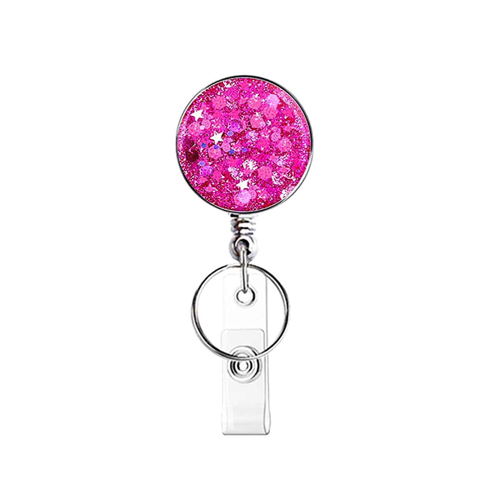 VEAREAR Nurse Badge Holder Clip Glitter Retractable Fixing Round Pull