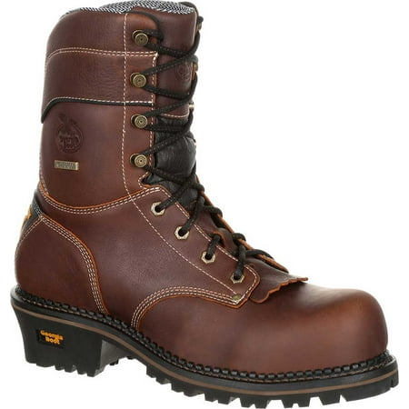 Men s Georgia Boot GB00236 AMP LT Logger Composite Toe WP Work Boot Brown Full Grain Leather 9.5 W