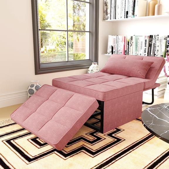Ainfox Ottoman Chair Lounger Bed,4 in 1 Convertible Single Sofa Couch Futon Bed, 71''L x 34''W(Pink)