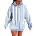 thumbnail image 2 of Ounisa Women's Pullover Fashionable Casual Stripe Color Sweatshirt Drawstring The Season Hoodie Long Sleeve Tops with Pocket, 2 of 5