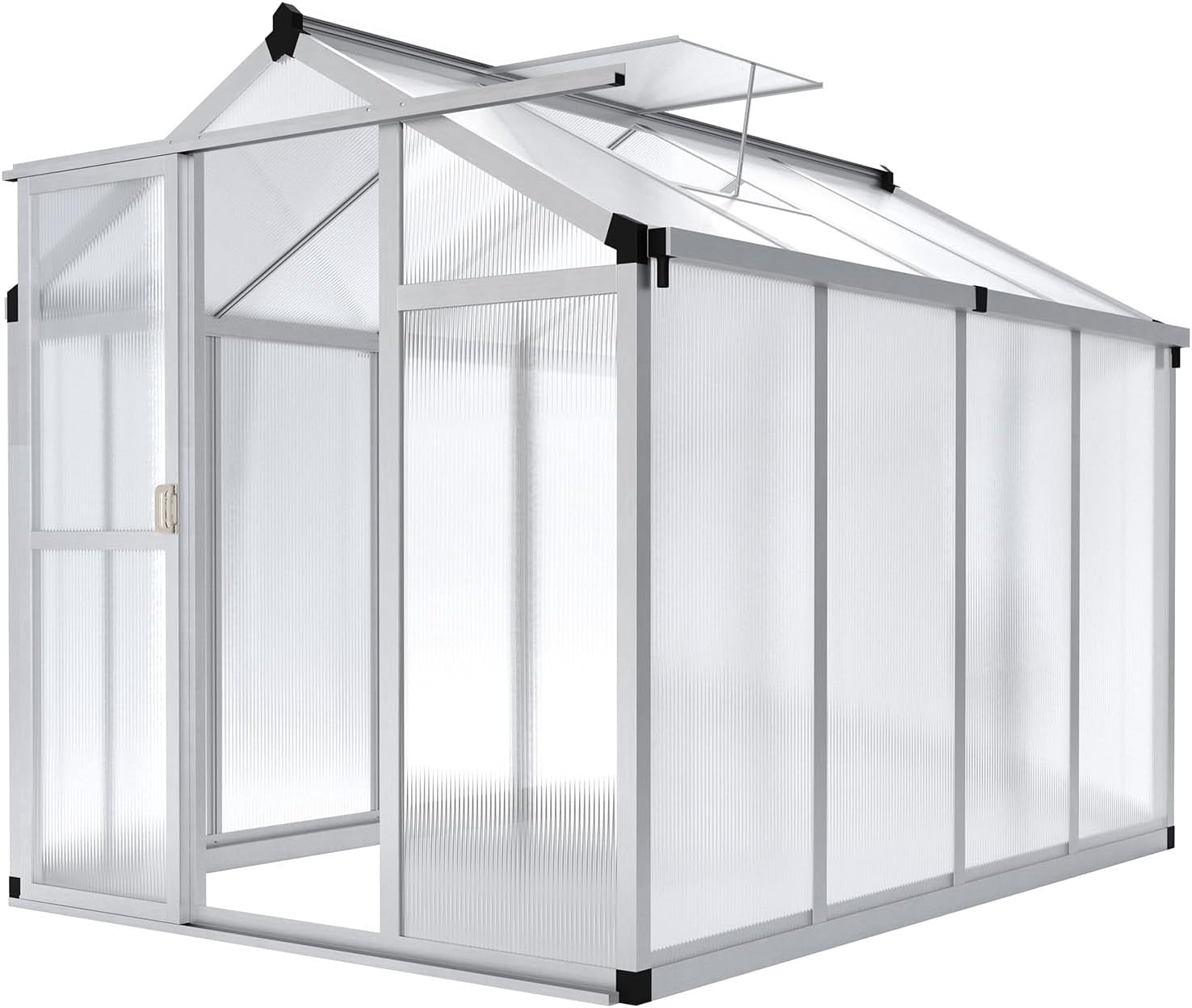 Garvee 6x8 FT Polycarbonate Greenhouse for Outdoors, Heavy-Duty Aluminum Frame, Walk-in Greenhouse with Lockable Door & Adjustable Roof Vent, All-Season Greenhouse for Backyard, Garden, Patio, Clear