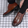 thumbnail image 2 of Men's Business Leather Dress Shoes Formal Pointed Toe Lace Up Flat Oxford Shoes Comfortable Non Slip Walking Shoes Brown Size 10.5, 2 of 6
