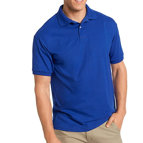 Hanes Men's Cotton-Blend Ecosmart&Reg; Jersey Polo , 054 , Deep Royal , Large