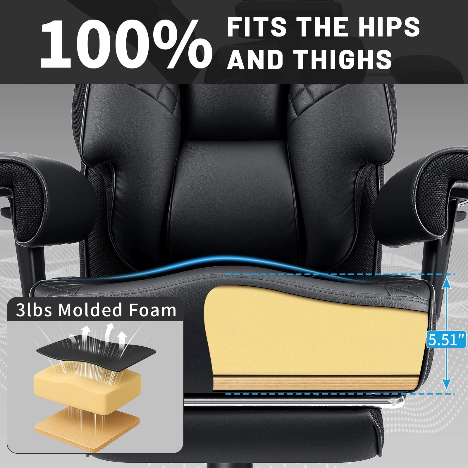 Hoffree Big and Tall Office Chair 500lbs, Reclining Ergonomic Desk Chair with Adjustable Lumbar Support, Arms and Headrest, Executive Leather High Back Computer Chair with Footrest for Home, Black