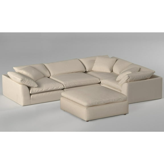 Modular Sectional Sofa L Shaped, Deep Seating Chaise Lounge Couch, Washable Slipcovered Sofa, Tan Beige