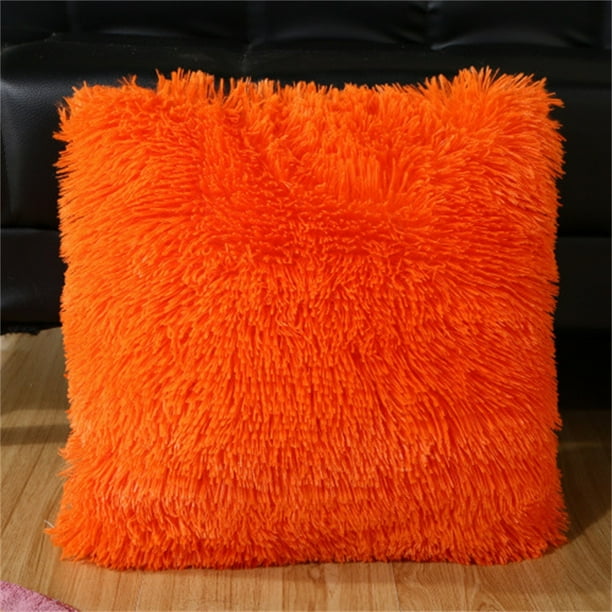 Thick Plush Wool Throw Pillow Covers 16x16 Inch Cream Soft Decorative Cushion Cover for Sofa Bedroom Pillow Shell -1 pc,Orange