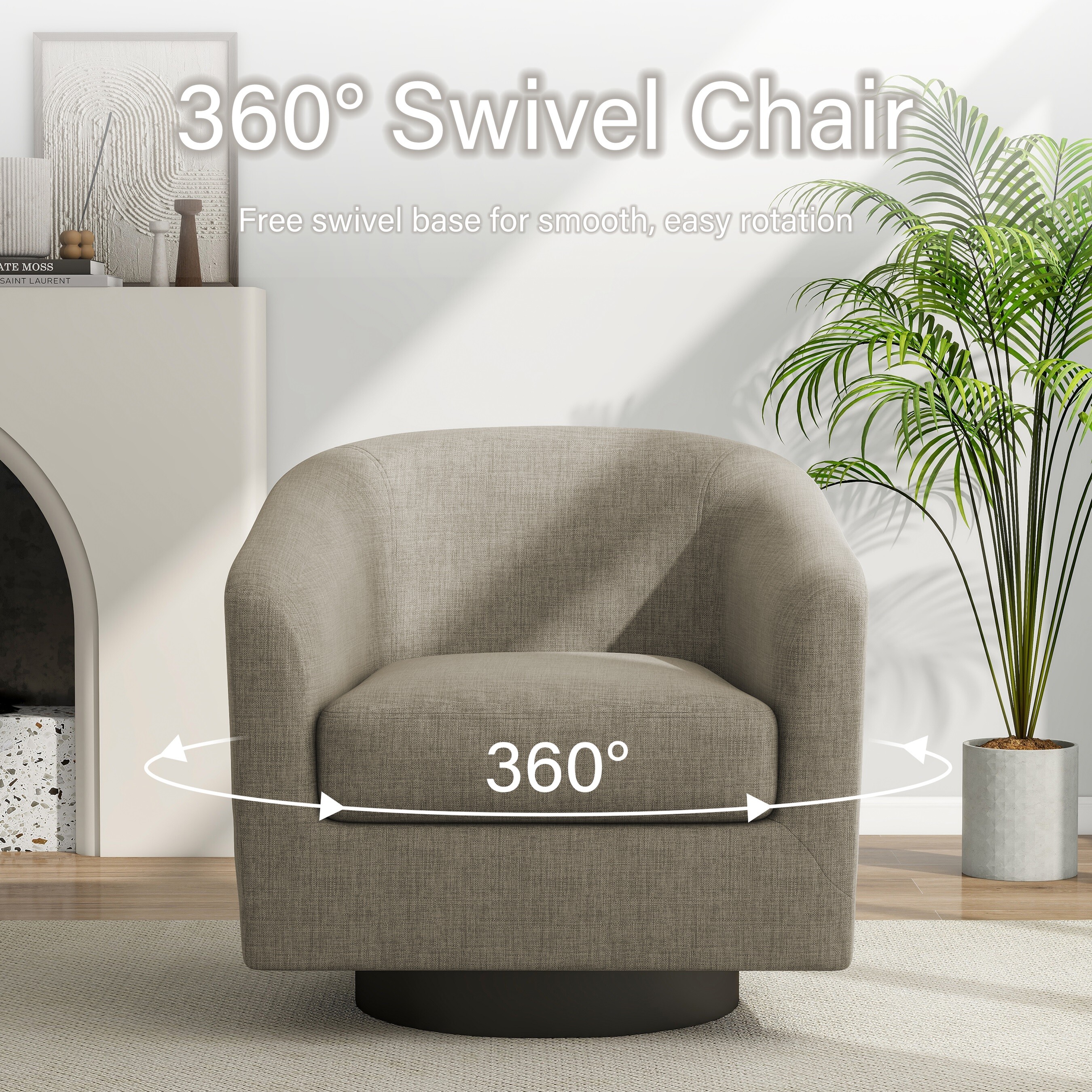 DREAMSIDEA Swivel Barrel Accent Chairs Set of 2, Modern Upholstered Living Room Chair Round Club Armchair-Light Brown