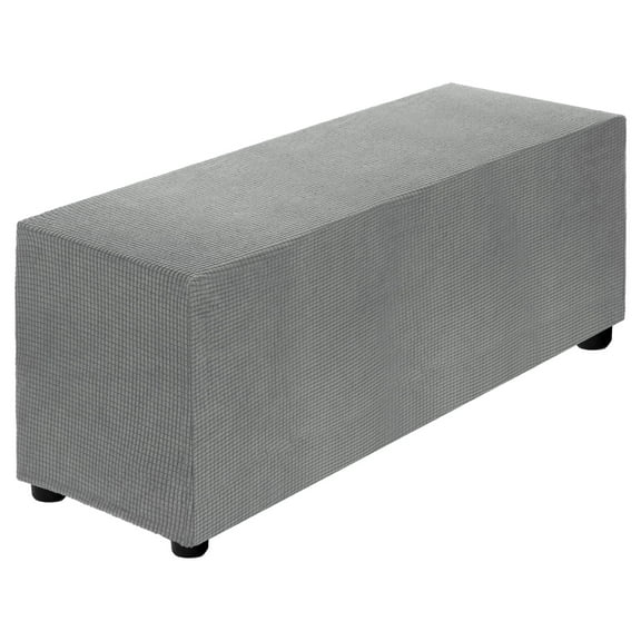 Stretch Ottoman Cover Rectangular Fit Length 40"-50", Large, Light Gray