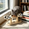 thumbnail image 3 of Gytml Elevated Triple Cat Bowls With Wooden Stand, Raised 3 Stainless Steel Dishes For Food Water, Easy Clean Feeder For Cats & Small Dogs(White-16.85Inch), 3 of 8