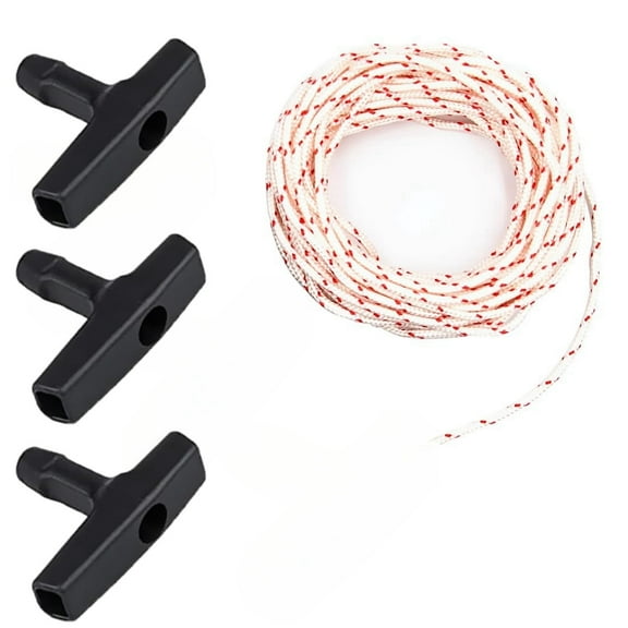 3Pcs Gas Engine Handle & Pull Cord, 4mm x10m Replacement Recoil Starter Rope Pull Cord Lawn Mower Trimmer Generator Recoil Starter String for Briggs & Stratton, Husqvarna, STIHL