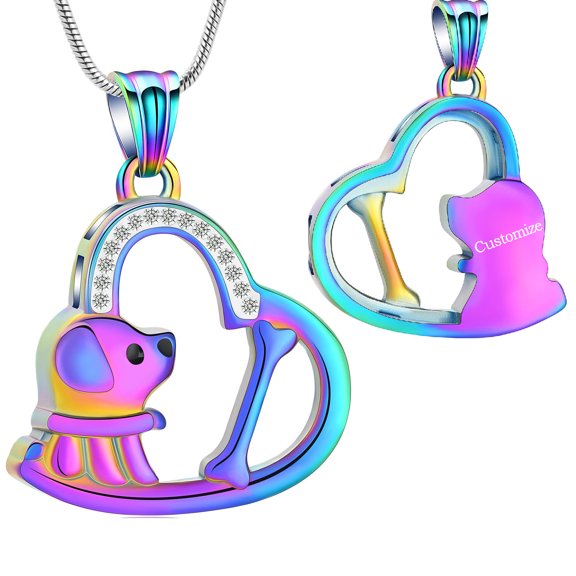 Personalize Dog Bone Heart Urn Pendant Cremation Jewelry for Ashes Keepsake Puppy Furry Friend Memory Necklace Pet Memorial Jewelry