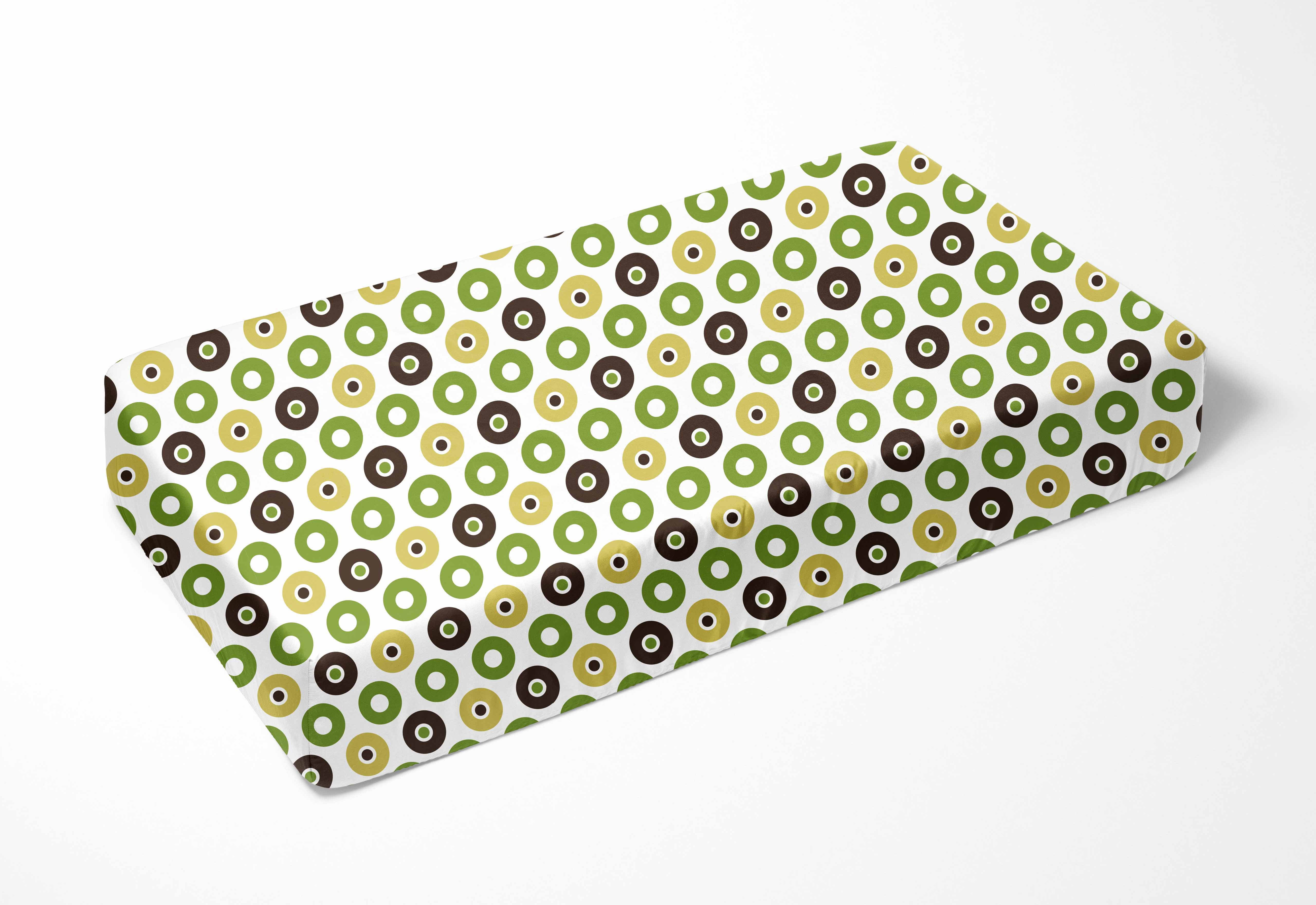 Bacati - Mod Dots Crib/Toddler Bed Sheets 100% Cotton Percale, Green/Yellow/Choc, 2-Pack