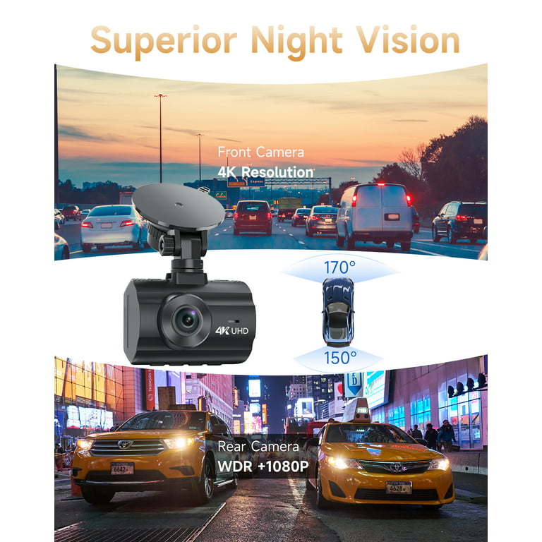 4K Dash Cam WiFi GPS,4K+1080P Front and Rear, Car Dash Camera, Dashcam with  2 LCD Screen, 170° Wide Angle, WDR, Night Vision,Parking Mode,  G-Sensor,Black 