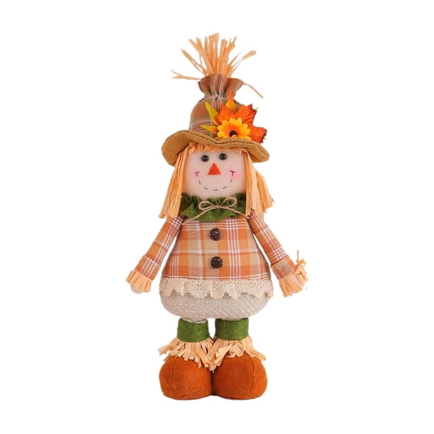 Serie de 14 muñecos de espantapájaros de Acción de Gracias, decoraciones de temporada, muñeco enano duende con hojas de arce