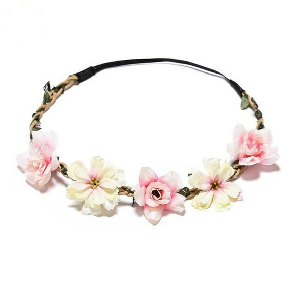 Brightcolored Hawaiian Wreath Holiday Bride Bridesmaid Garland Simulation Adjustable Dried Flower Headband Hairband (Pink)