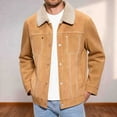 thumbnail image 3 of Wyobmus Mens Corduroy Jacket Fleece Lined Long Sleeve Trucker Cozy Sherpa Lapeled Winter Coat Fashion Warm Clothes Khaki, 3 of 8