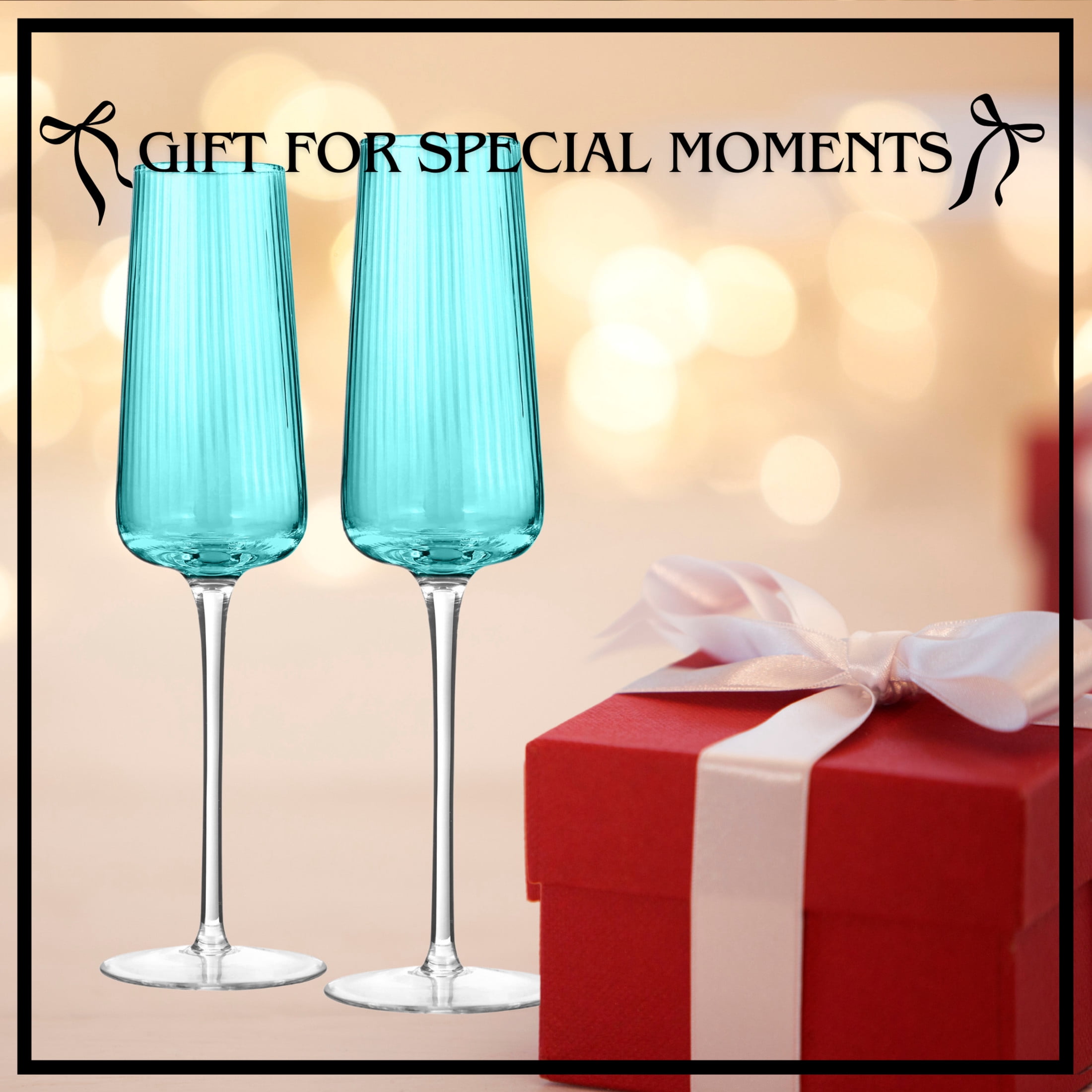 Artland Soho Optic 8.5 oz Champagne Flute, Set of 4 - Modern Contemporary Stemmed Glasses - Ideal for Weddings, Parties, Prosecco, Sparkling Wine, Excellent Gift Idea, Dishwasher Safe (Turquoise)