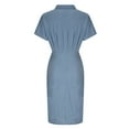 thumbnail image 7 of IROINNID Deals Wedding Guest Dresses for Women Formal Evening Night Dress V-neck Lapel Short Sleeved Button Up Waist Tied Denim Dress Elegant Wrap Dress,Light Blue, 7 of 7