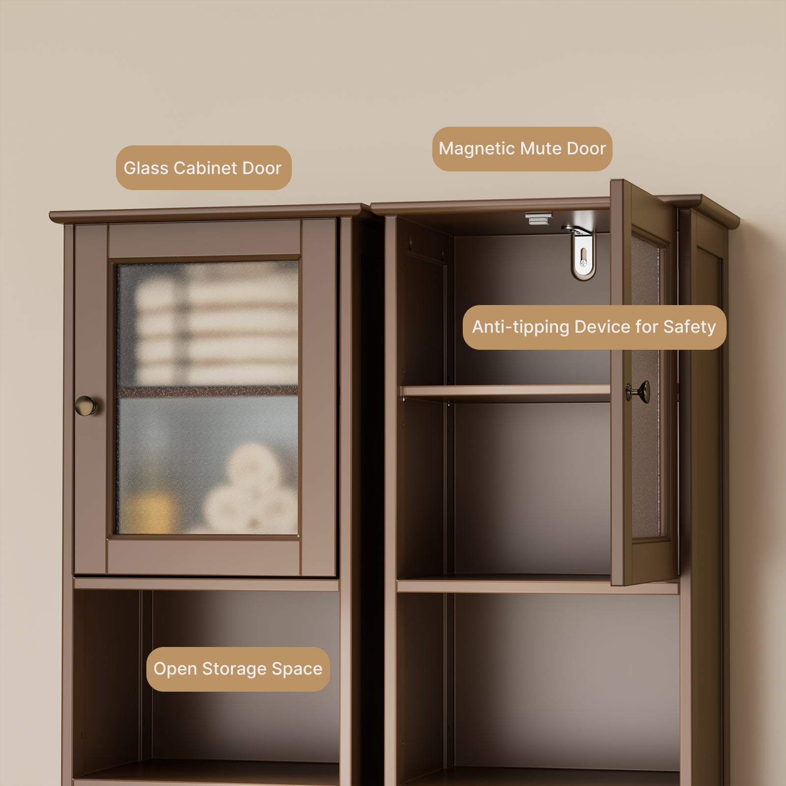 Aiho 67.1" Tall Bathroom Storage Tower, Freestanding Narrow Linen Cabinet with 2 Doors and Adjustable Shelves, Space Saver for Bathroom, Living Room, Dark Brown