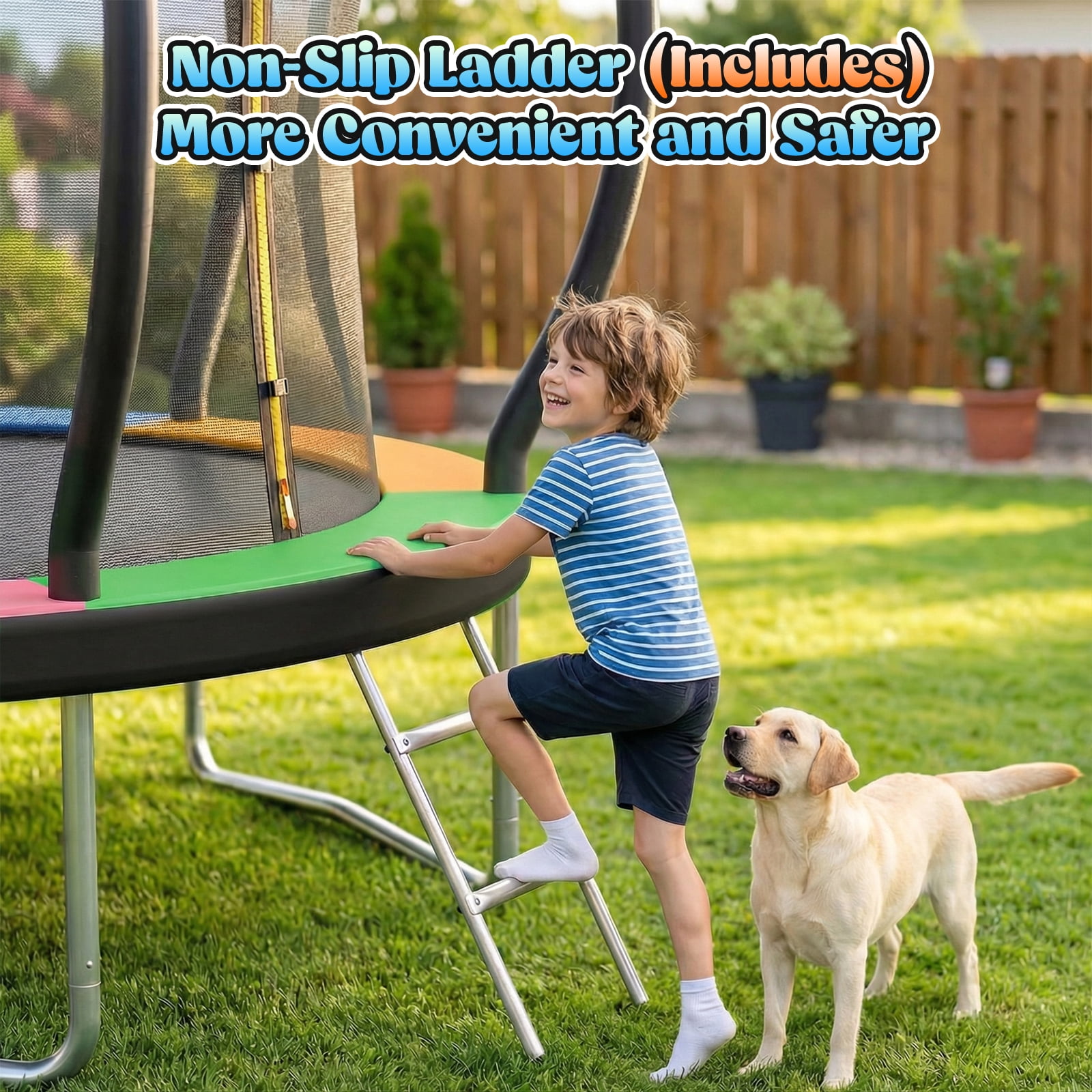 Gardwin Outdoor Trampoline 10FT/12FT/14FT Round Jumping Trampoline with Enclosure Net and Ladder,Recreational Backyard Trampolines Anti-Rust for Kids Birthday Gift