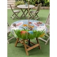 thumbnail image 3 of Outdoor Tablecloth with Umbrella Hole and Zipper, Easter Bunny Round Table Cloth 54 Inch Waterproof Tablecloth, Spring Easter Eggs Floral Blue Woodn Picnic Table Cover for Patio Camping, 3 of 7
