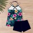 thumbnail image 7 of XUNKUSGA Two-Piece Womens Bathing Suits Halter V-Neck Push Up Flowy Top and High Waisted Boyshorts Women's Tankini Swimsuits for Beachwear Holiday S-2XL,Multicolor, 7 of 7