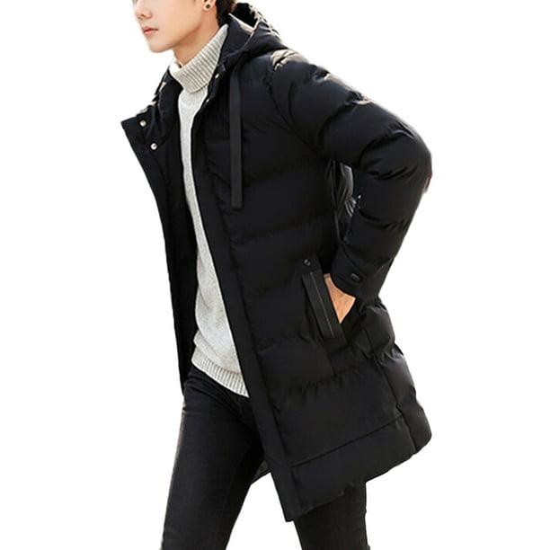 LUXUR Men's Winter Coat Full Zip Down Puffer Pocket Parka Thick Warm  Outwear Hooded Overcoats Black L 