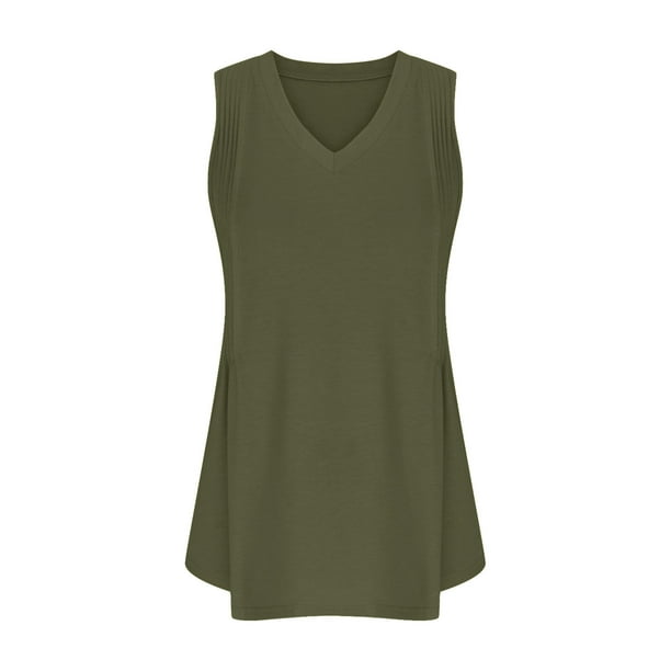 zanvin T Shirts Sleeveless V Neck Tees for Women Fashion Tops Trendy  Lightweight Soft Casual Summer Outfits Clothes 2024, Army Green, M 