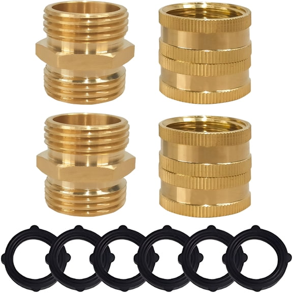 ZHZFKQ 3/4 Inch Solid Brass Garden Hose Adapter, 4 Pack Male to Male