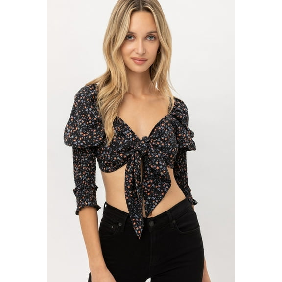 Front Tie Woven Printed Top