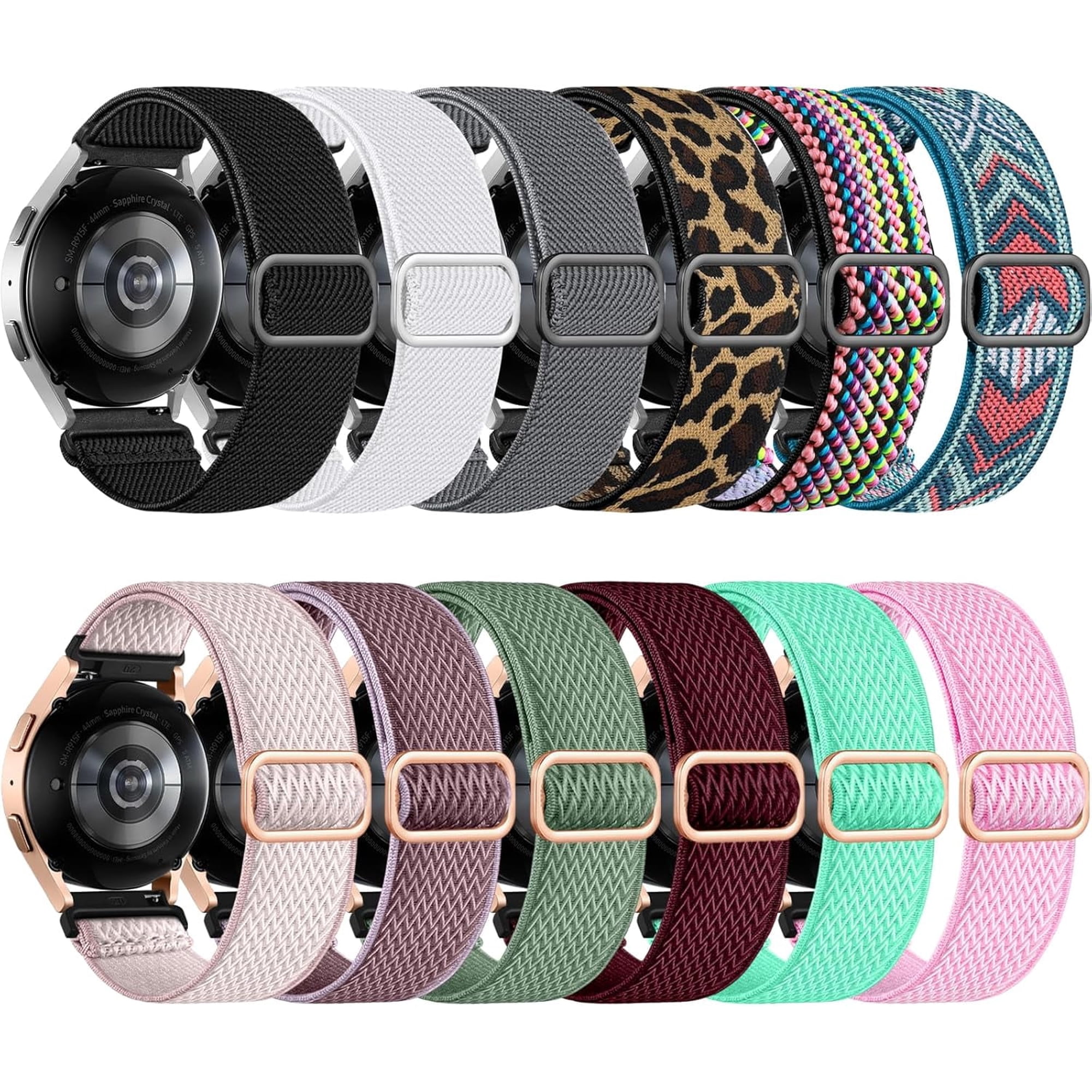 XiHAMA 12 Pack Stretchy Bands Compatible with Samsung Galaxy Watch 7 6 5 4 FE 40mm 44mm Band, Galaxy 5 Pro 45mm, 6 Classic 47mm 43mm, 4 Classic 46mm 42mm, Active 2, 20mm Elastic Watch Strap for Women