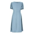 thumbnail image 5 of Women's Elegant V Neck Single A Line Midi Dress For Office And Daily Wear Women's Casual Dress Blue S, 5 of 5