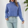 thumbnail image 2 of VSSSJ Cropped Sweaters for Women Long Sleeve Casual Turtleneck Cable Knit Solid Color Loose Fall Winter Crop Pullover Sweater Tops Blue S, 2 of 9