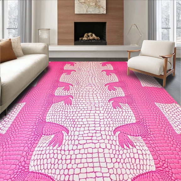 ODIKA 4'x6' Machine Washable Non-Slip Area Rug, Delightful Pink and Green High Traffic Rug, Pink, 32772
