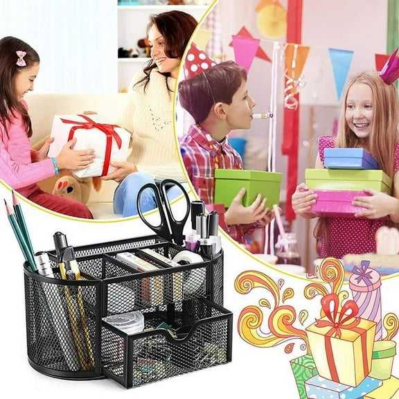 Office Desk Organizer Mesh Desktop Supplies Pen Holder 8 Compartments   1 Drawer