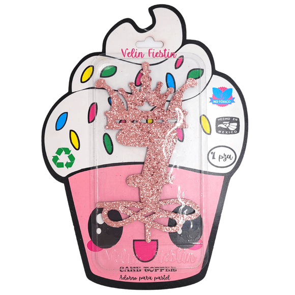 Cake Topper Rosa Glitter #7 Velin Fiestin Cake topper Glitter #7